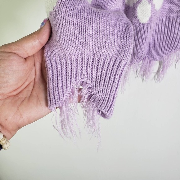 Just Polly Distressed Flower Sweater‎ L Purple Lavender V-Neck Daisy - Picture 3 of 7